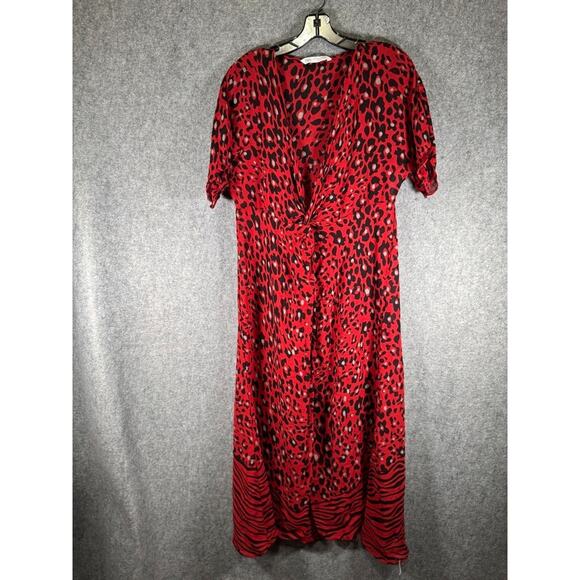 ZARA DRESS Women Medium RED SHEER LEOPARD‎ TUNIC Short Sleeve Slit Relax - Picture 1 of 8